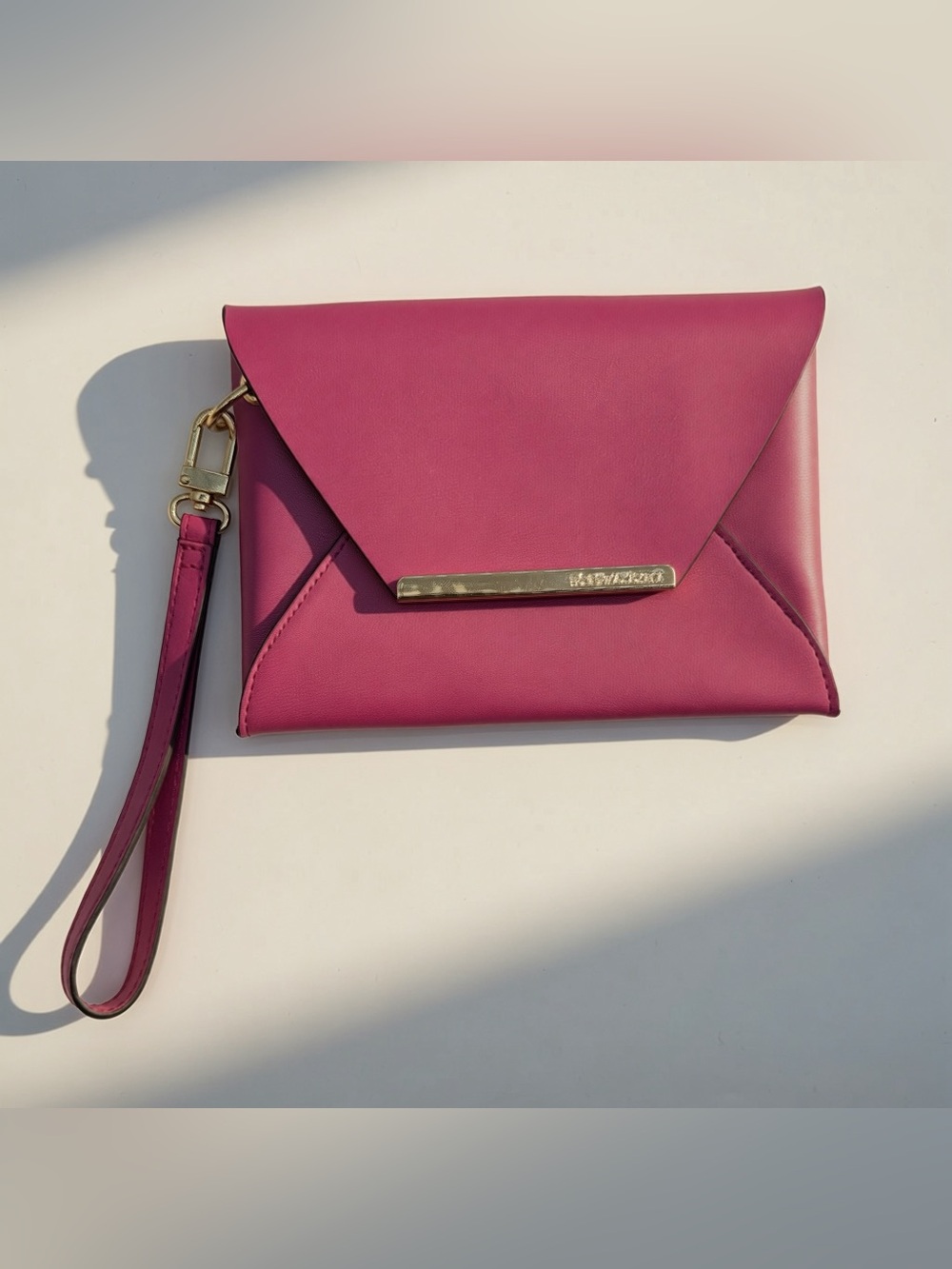BCBGMAXAZRIA Hot Pink Envelope Wristlet Clutch Gold Hardware NWT